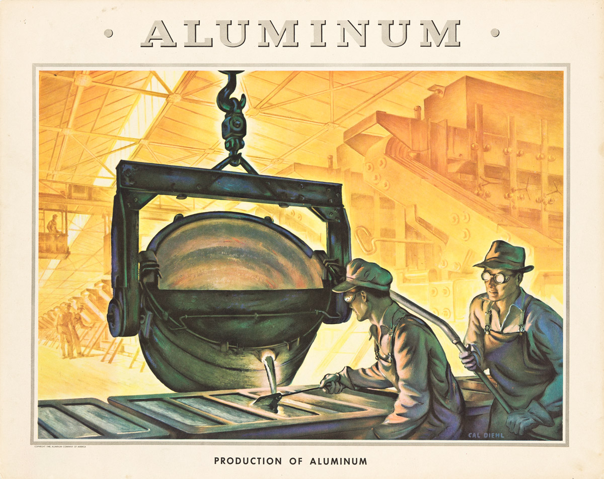 VARIOUS ARTISTS.  ALUMINUM. Group of 4 posters. 1948. Each approximately 15¾x19¾ inches, 40x50¼ cm. Aluminum Company of America, [Pitts